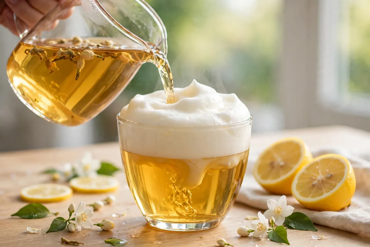 Happy Lemon salted cheese foam tea being poured, Happy Lemon menu 2026