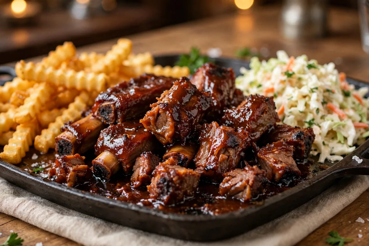 happys pizza menu smoked bbq rib tips with coleslaw and crinkle fries