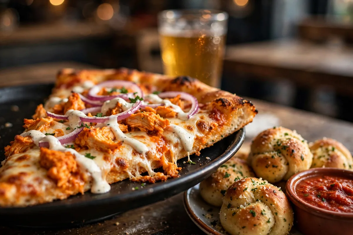 Hawthorne's NY Pizza menu prices 2026 buffalo chicken pizza and garlic knots