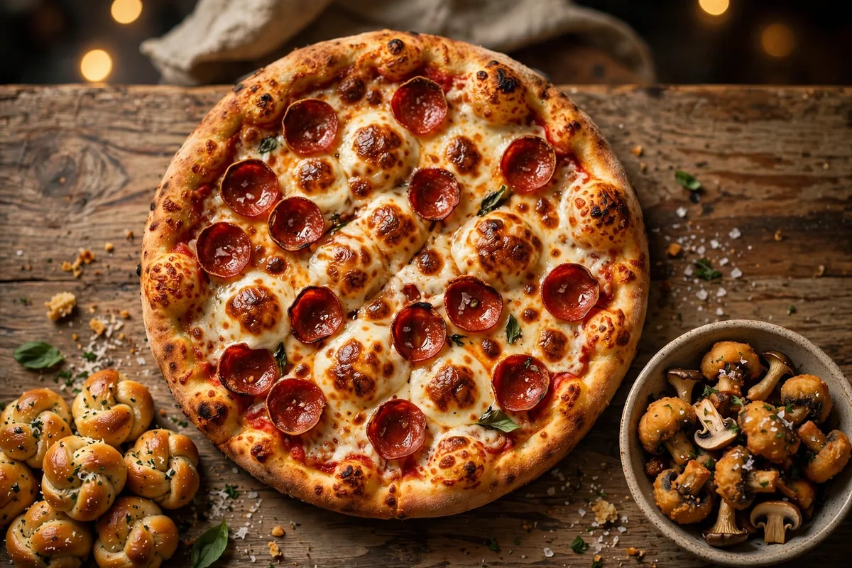 Hideaway pizza menu prices 2026 pepperoni pizza, garlic knots and fried mushrooms