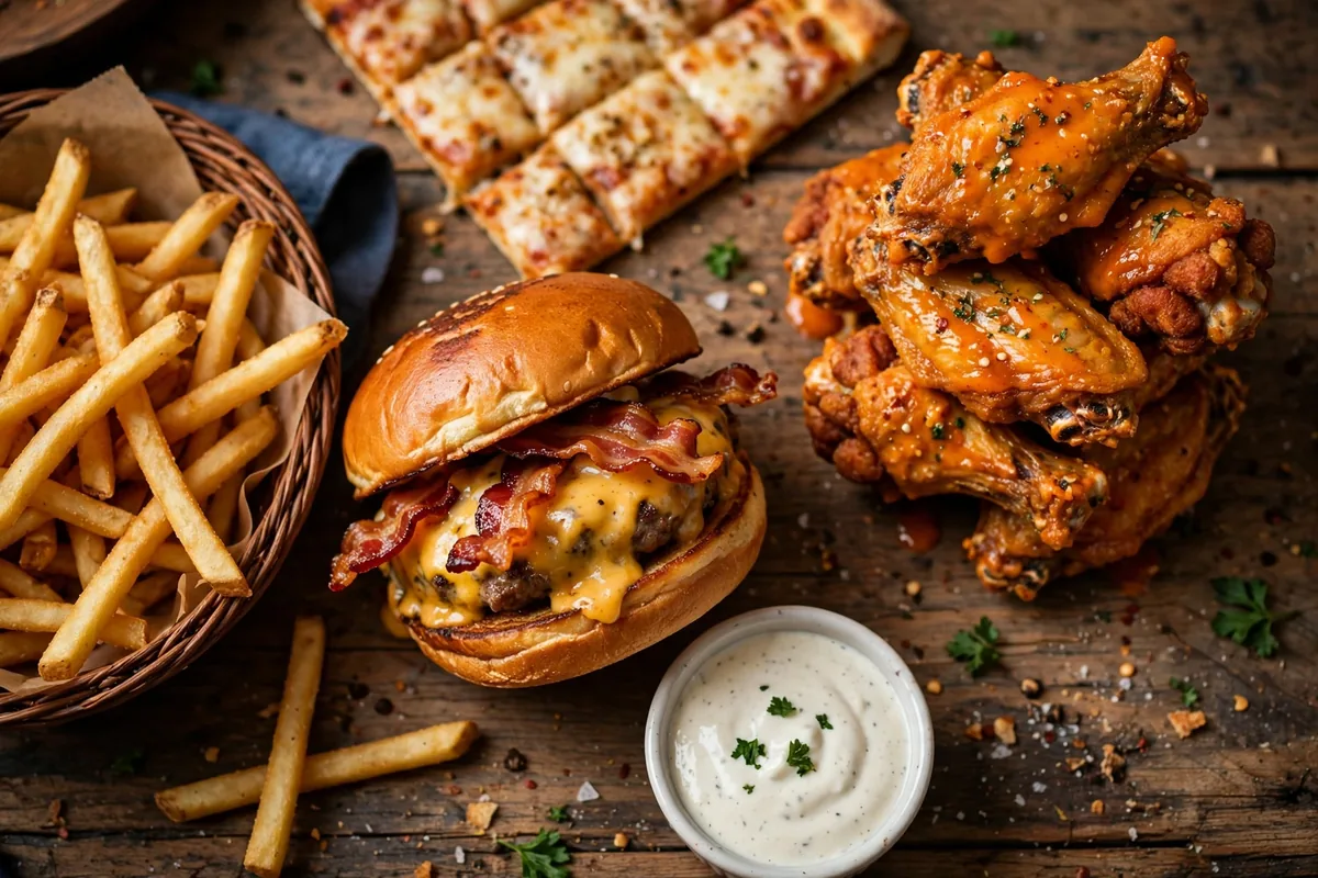 Hotshots menu prices 2026 wings burger pizza spread