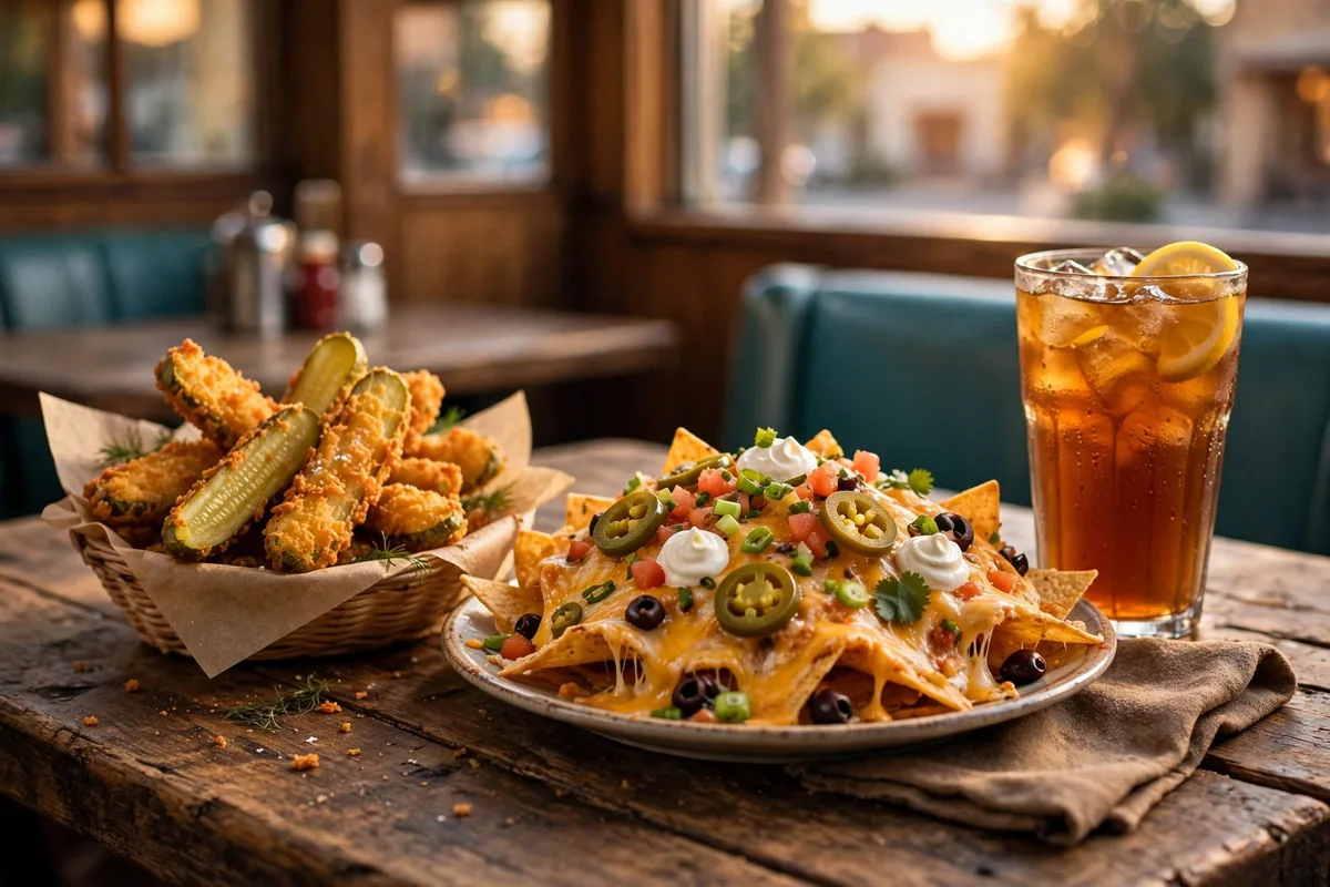 Huddle House happy hour appetizer deals on a diner table