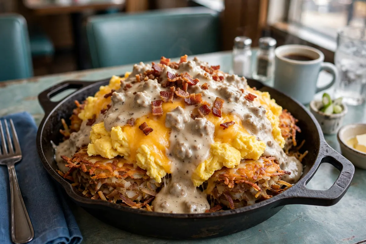 Huddle House secret menu stuffed hashbrowns skillet