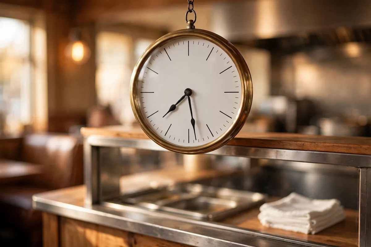 Huddle House breakfast hours - all-day breakfast clock at the diner