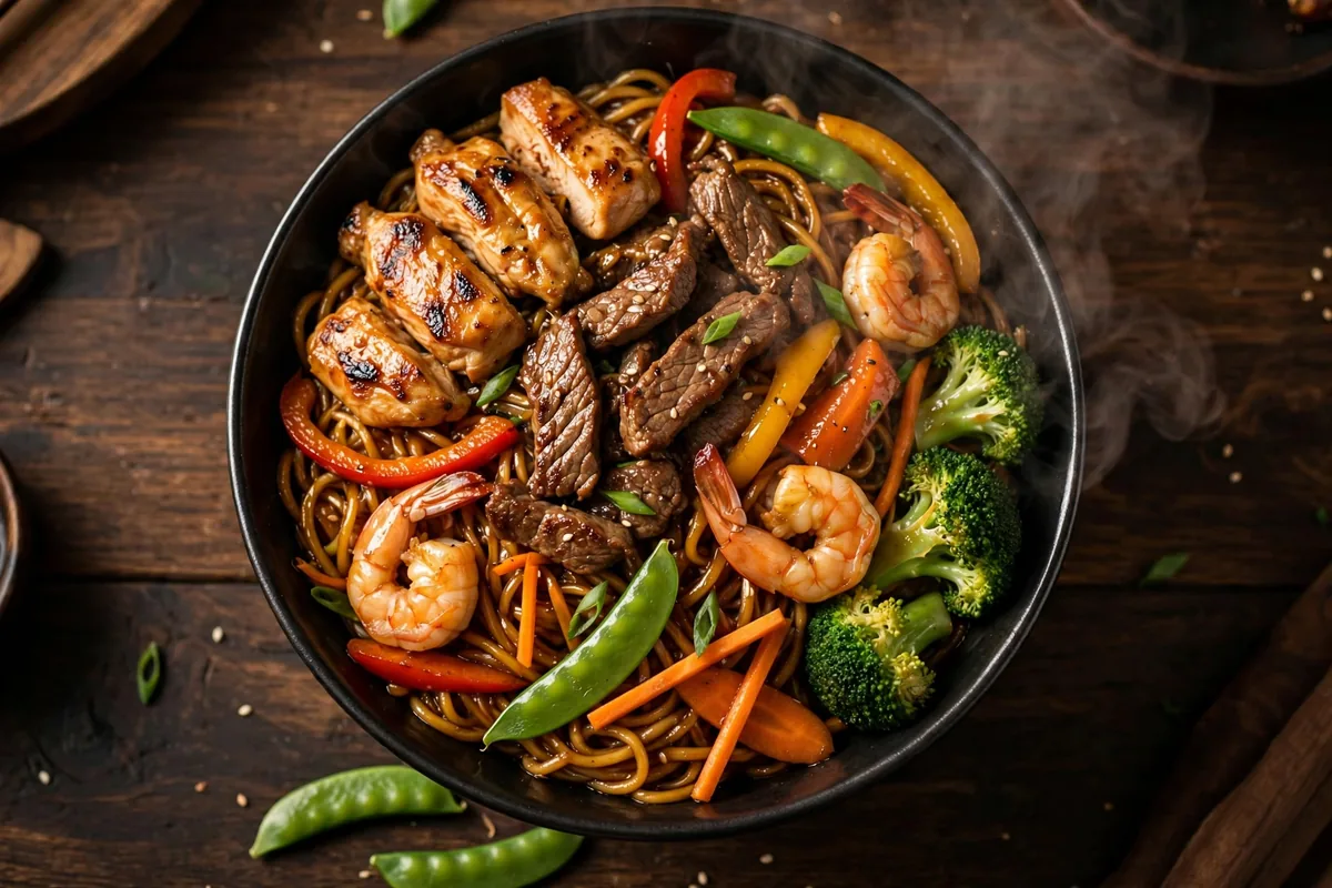 HuHot Mongolian Grill menu prices 2026 create-your-own stir fry bowl with grilled chicken and vegetables