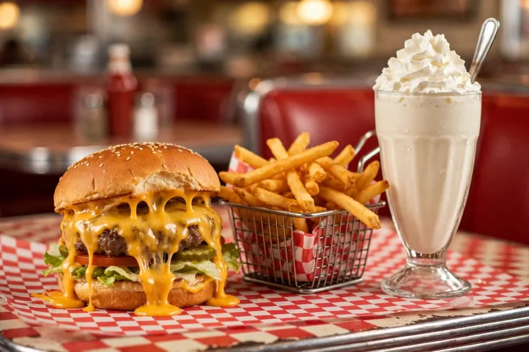 Hwy 55 menu prices - cheeseburger, fries and frozen custard shake