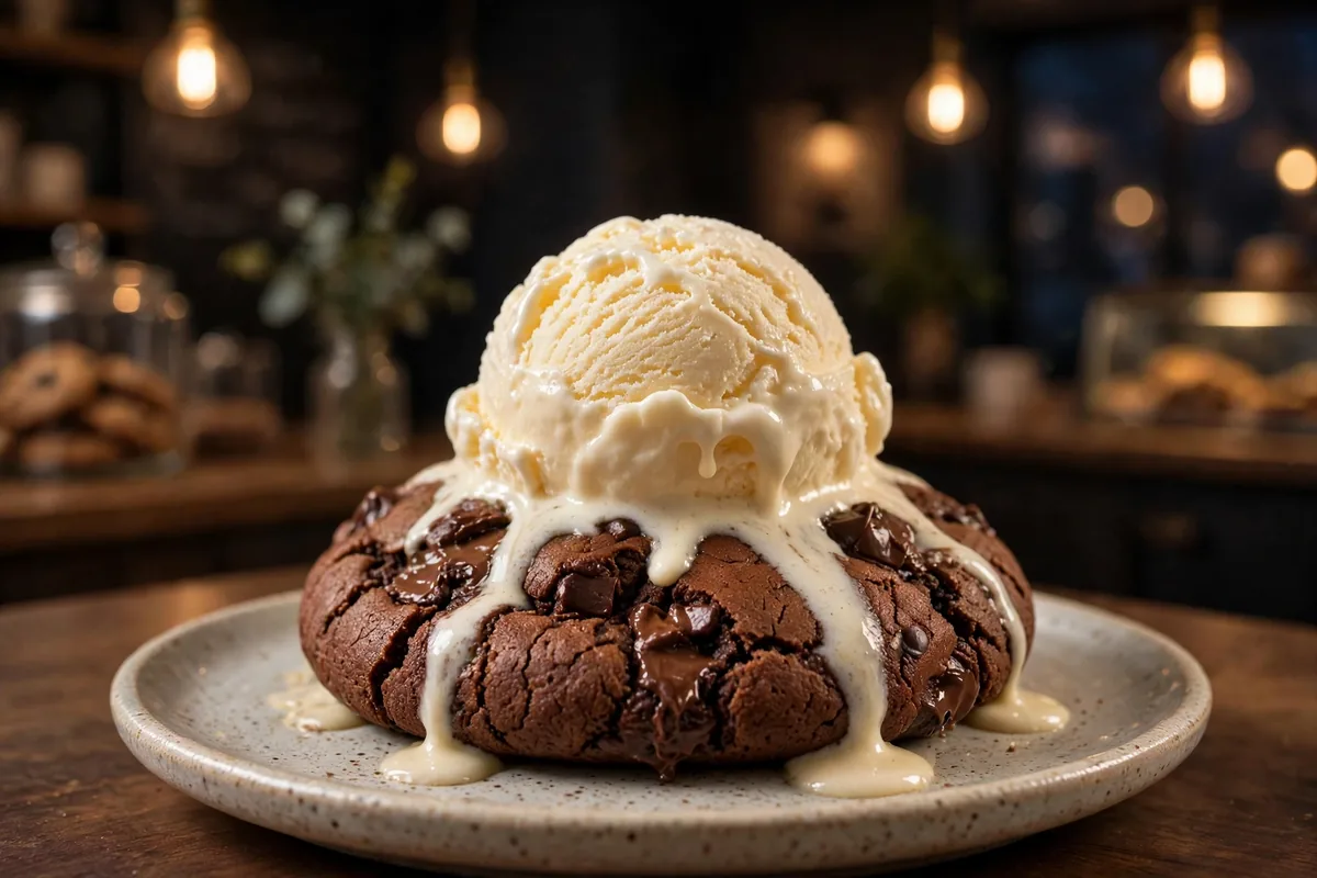 Insomnia Cookies secret menu ice cream scoop on a warm cookie