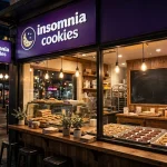 Insomnia Cookies working hours storefront at night