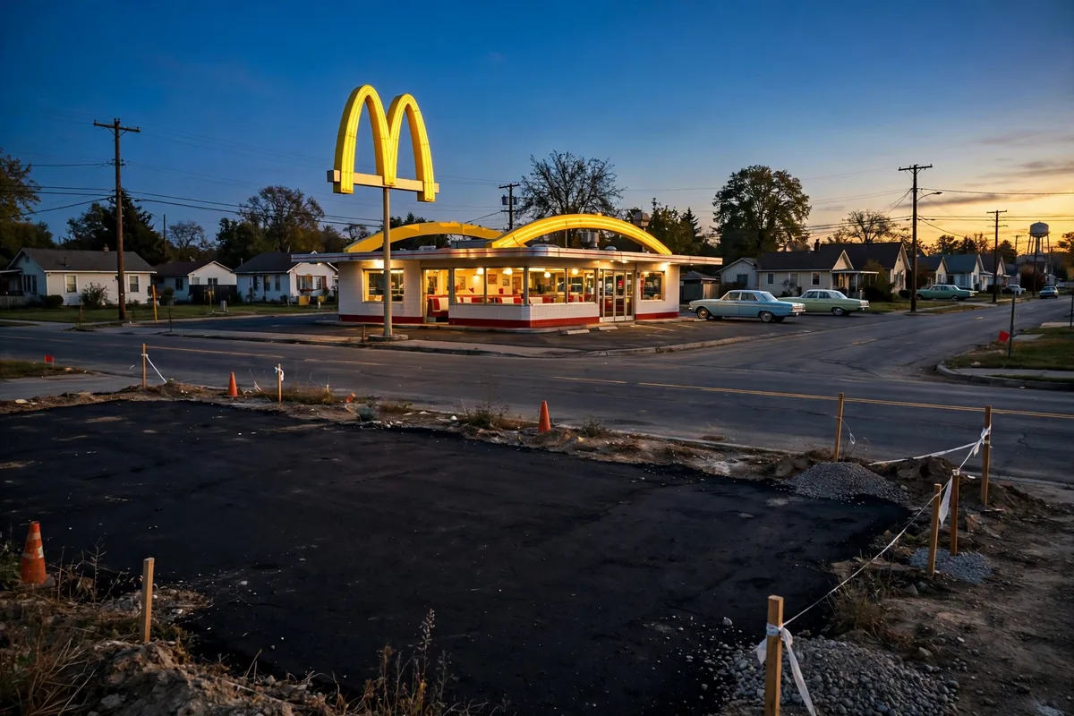 McDonald's restaurant with golden arches sign, illustrating how McDonald's is a real estate company