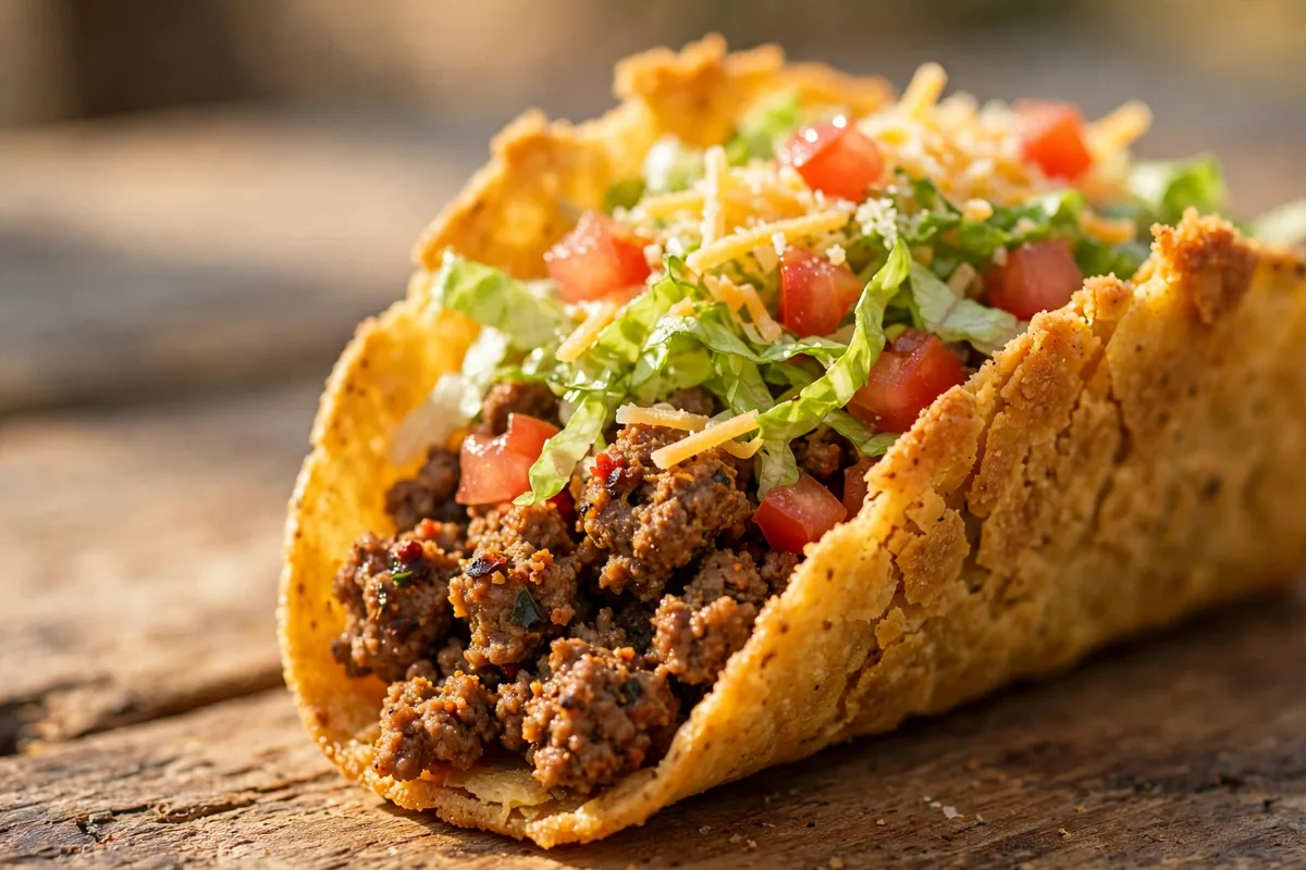 Is Taco Bell beef real? Seasoned beef in a crunchy taco