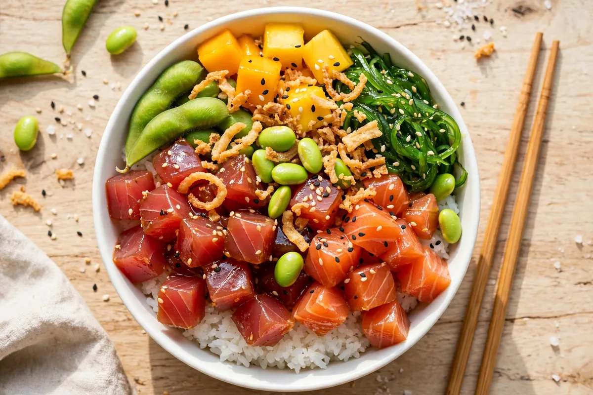 Island Fin Poke menu prices 2026 fresh poke bowl with tuna salmon and mango
