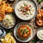 Ivar's menu prices 2026 seafood spread with fish and chips and clam chowder