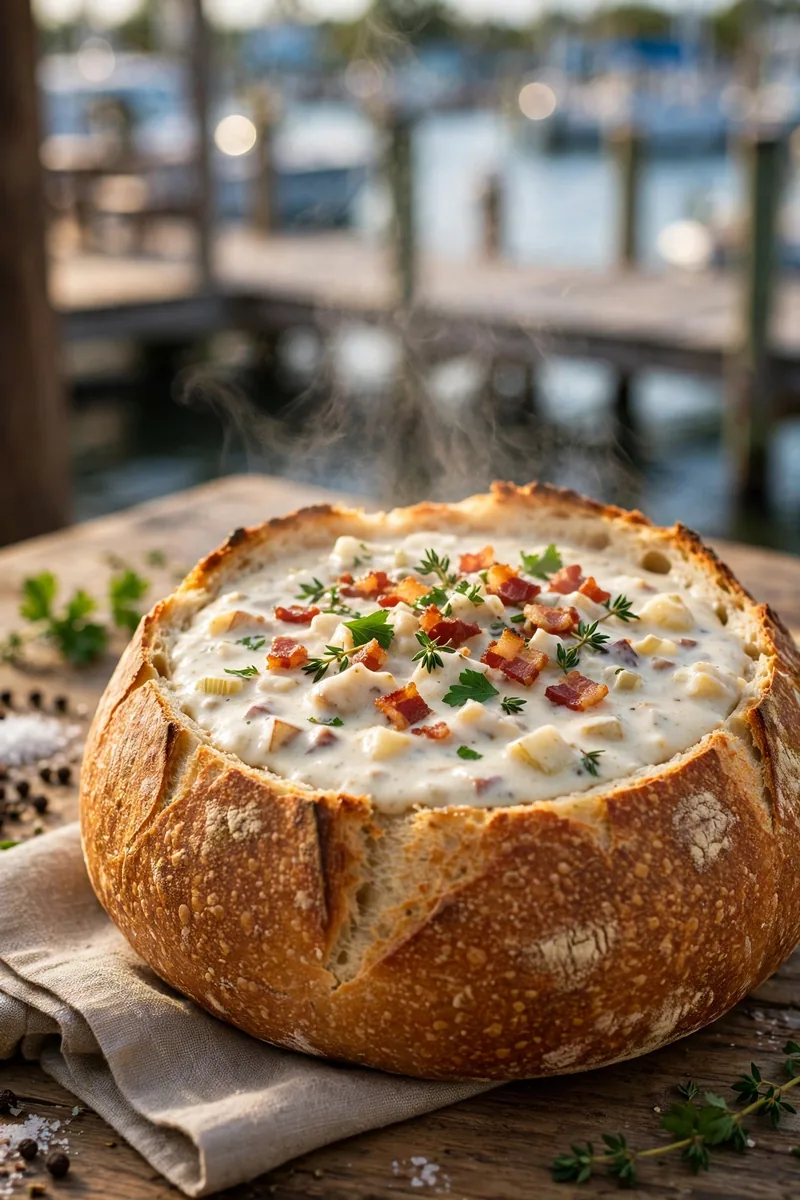 Ivar's clam chowder bread bowl, famous white clam chowder menu prices