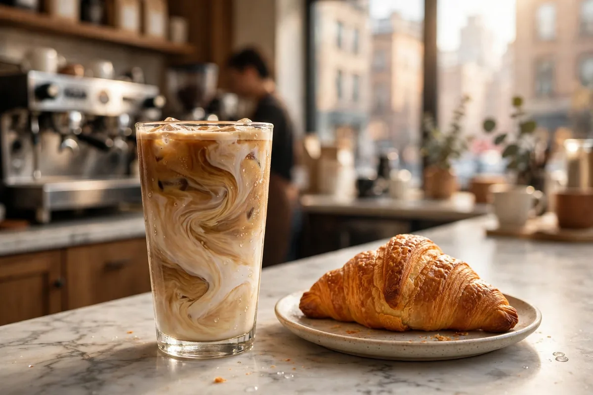 Joe Coffee Company menu prices 2026 - iced latte and croissant in NYC cafe
