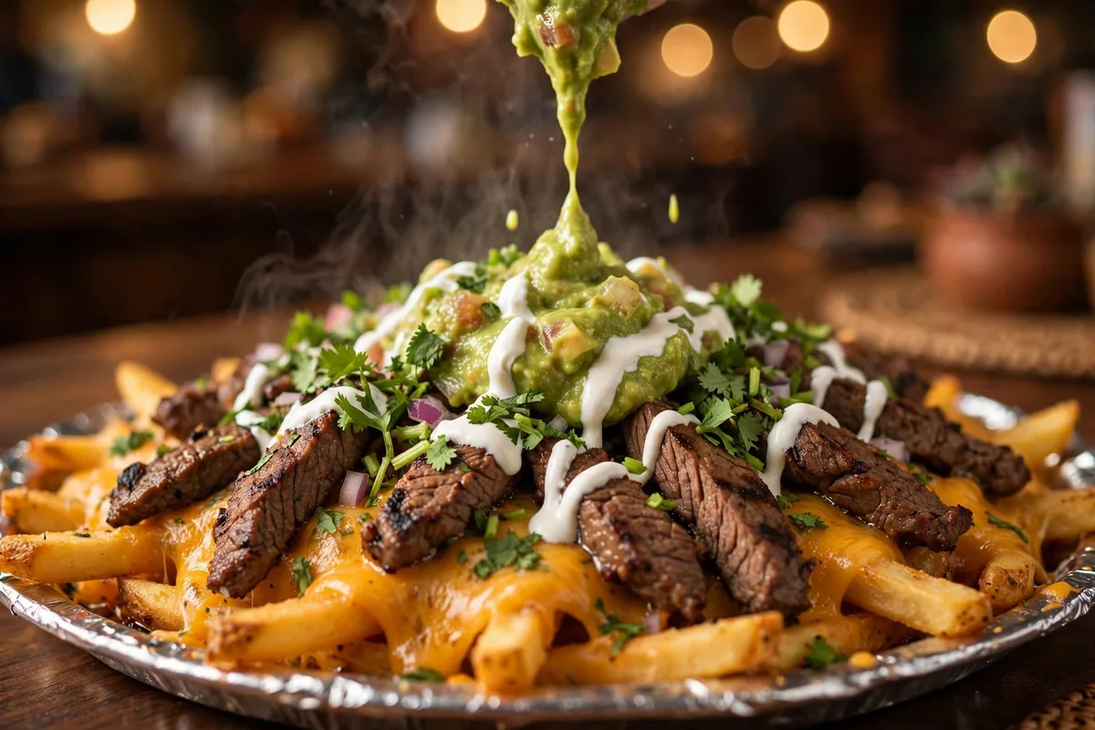 Carne asada fries at Julioberto's Fresh Mexican Food with guacamole and sour cream, menu prices 2026