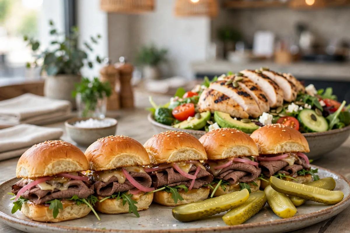Kelly's Roast Beef lowest calorie meal options: sliders and salad