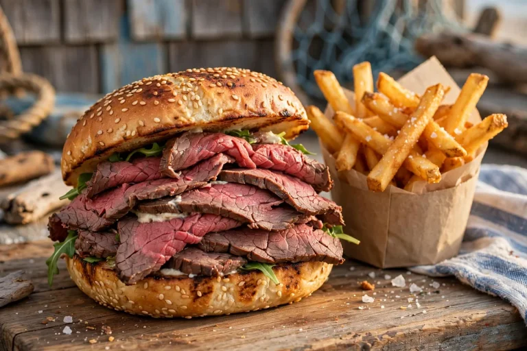 Kelly's Roast Beef menu with famous roast beef sandwich and fries