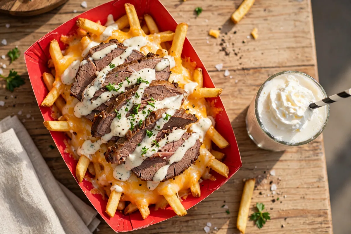 Kelly's roast beef secret menu hack: loaded fries with vanilla frappe