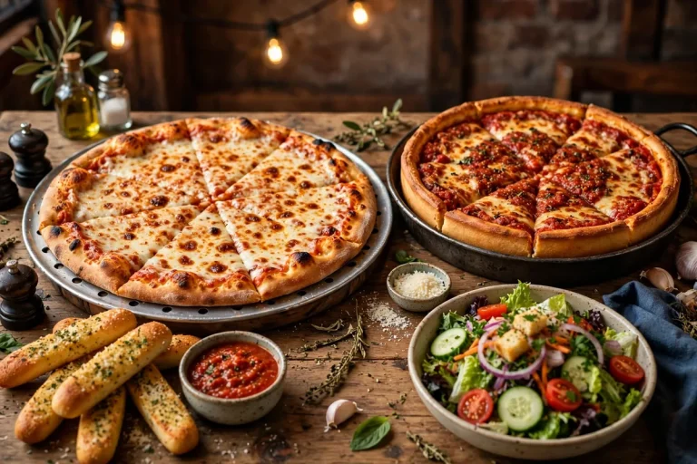 Knollas pizza menu 2026: New York style and Chicago pan pizzas with breadsticks and salad