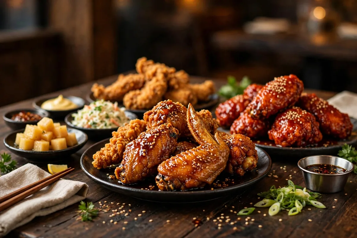 Kyochon menu prices 2026 - Korean fried chicken spread with soy garlic and spicy glazed wings