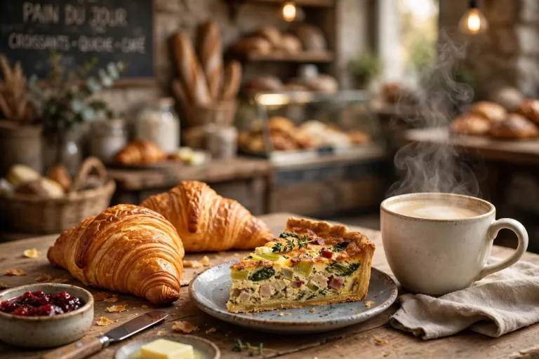 La Madeleine menu prices 2026 French breakfast with croissants, quiche and cafe au lait