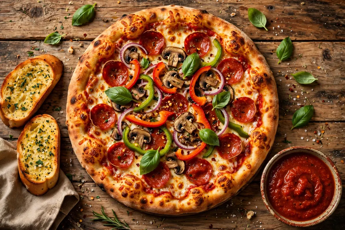 Lamppost Pizza menu prices 2026 hand-tossed specialty pizza with garlic bread