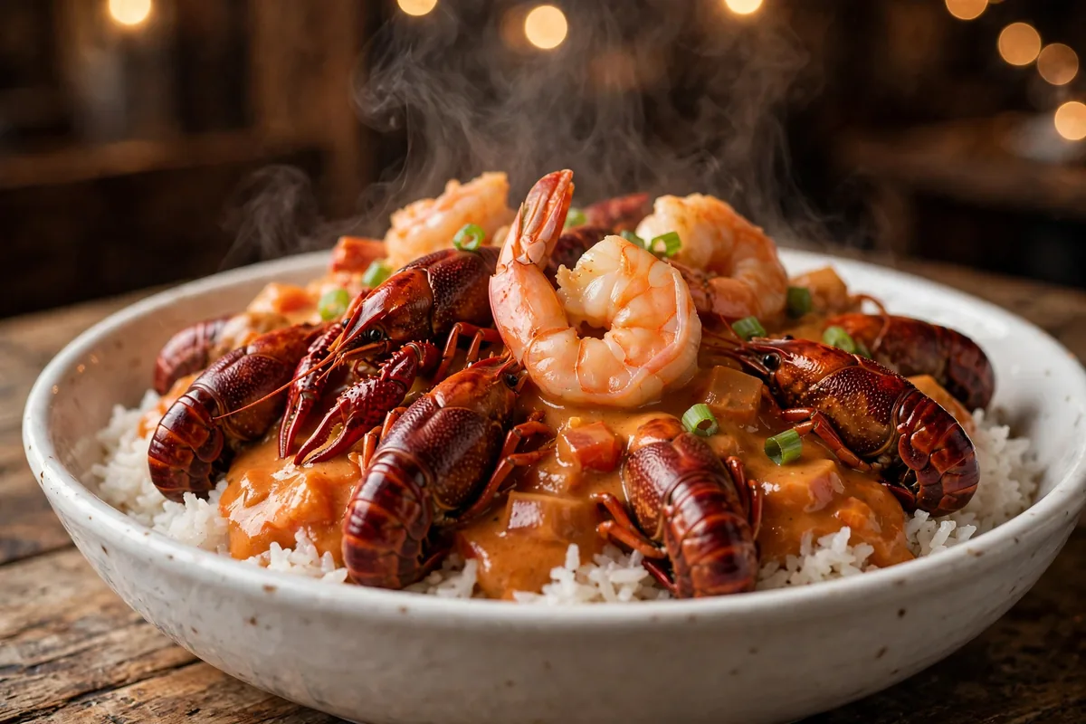 Crawfish etouffee over rice at Landry's Seafood House, menu prices 2026