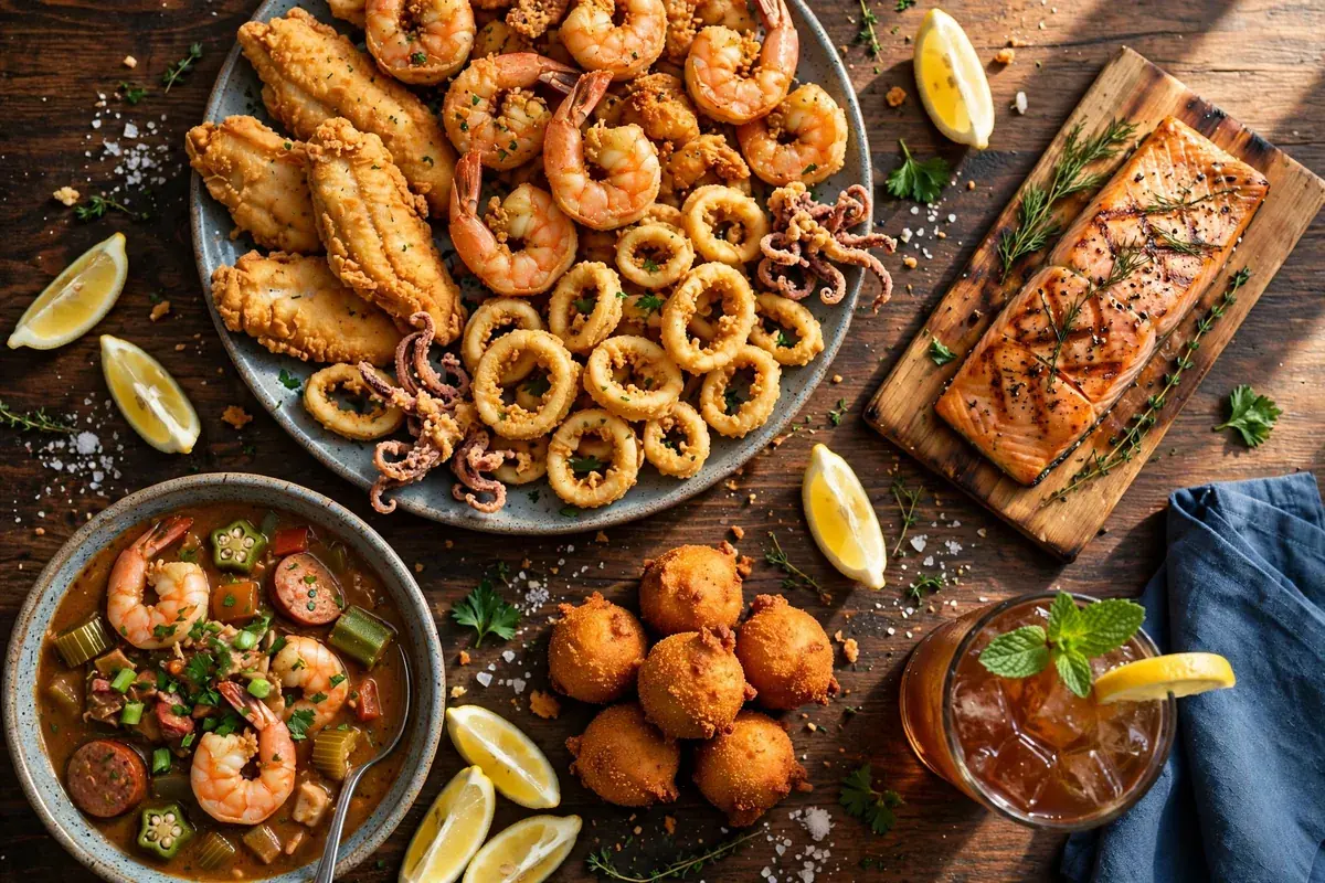 Landry's Seafood House menu prices 2026 fried seafood platter and grilled salmon