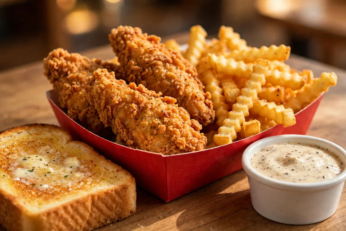 Layne's Chicken Fingers menu — crispy chicken fingers, crinkle-cut fries and Texas toast
