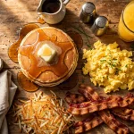 Le Peep menu prices 2026 breakfast spread pancakes eggs bacon