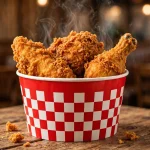 Crispy fried chicken bucket at Lee's Famous Recipe Chicken