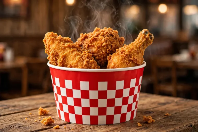 Crispy fried chicken bucket at Lee's Famous Recipe Chicken