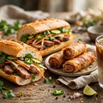 lees sandwiches menu prices 2026 banh mi spread with egg rolls and iced coffee
