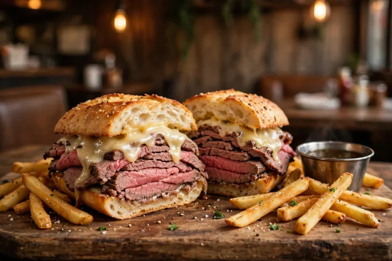 Lion's Choice secret menu roast beef sandwich with Swiss cheese and au jus
