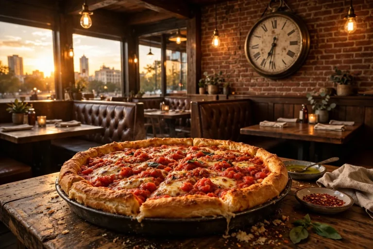 Lou Malnati's working hours 2026, deep dish pizza restaurant with clock
