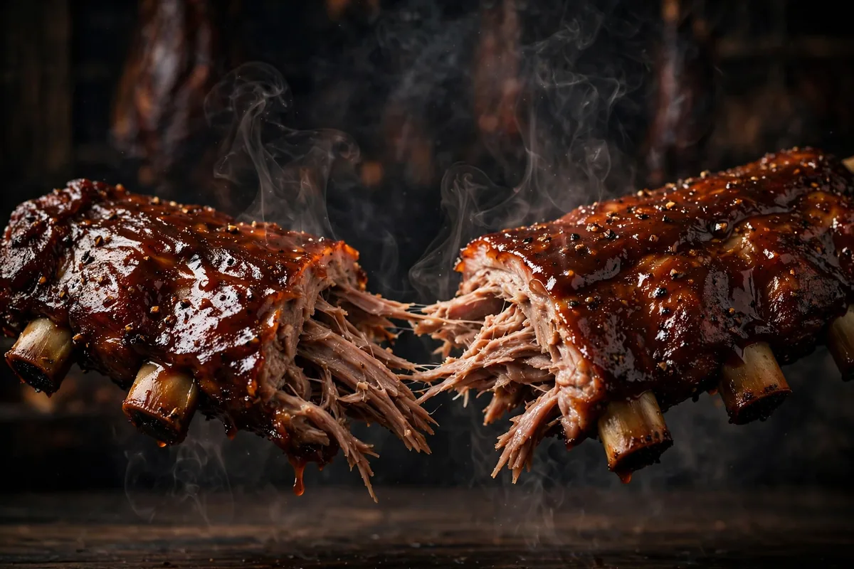Slow-smoked baby back ribs at Lucille's BBQ