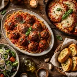 Maggiano's Little Italy menu prices 2026 family-style spaghetti meatballs chicken parmesan and salad spread