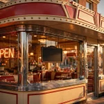 Maid-Rite working hours - vintage diner storefront with open sign