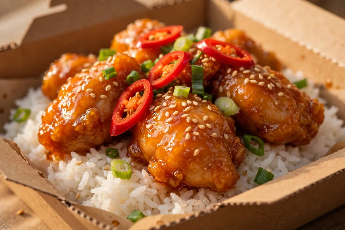 Manchu WOK menu prices 2026 orange chicken and noodles close-up