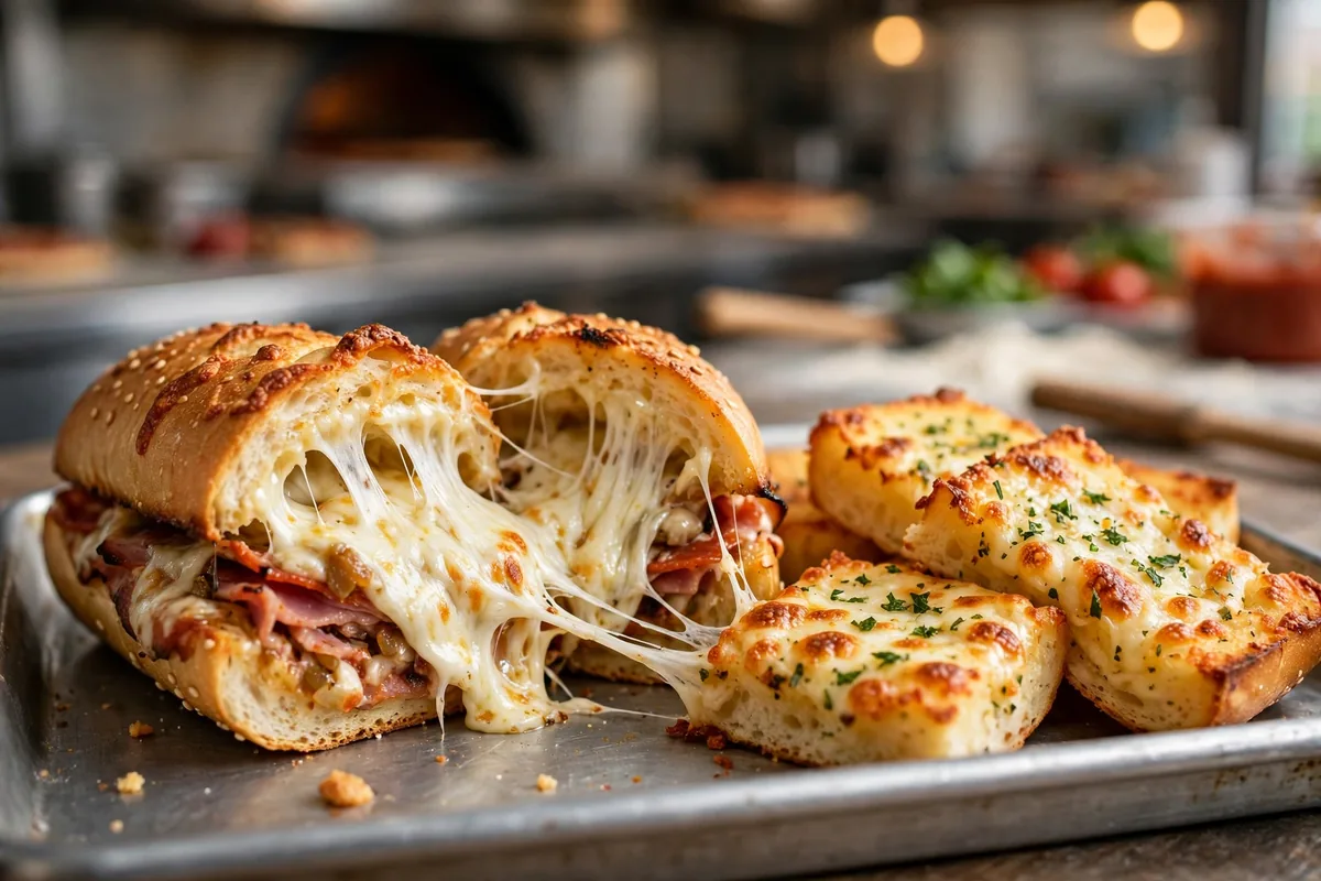 mancinos pizza grinders menu baked grinder sub with melted mozzarella and garlic cheese bread