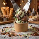 Marble slab secret menu creation being folded on a frozen marble slab