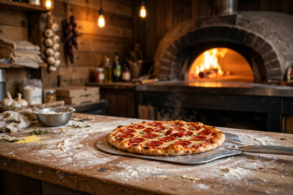 Massey's Pizza deck oven and fresh thin crust pizza Columbus Ohio