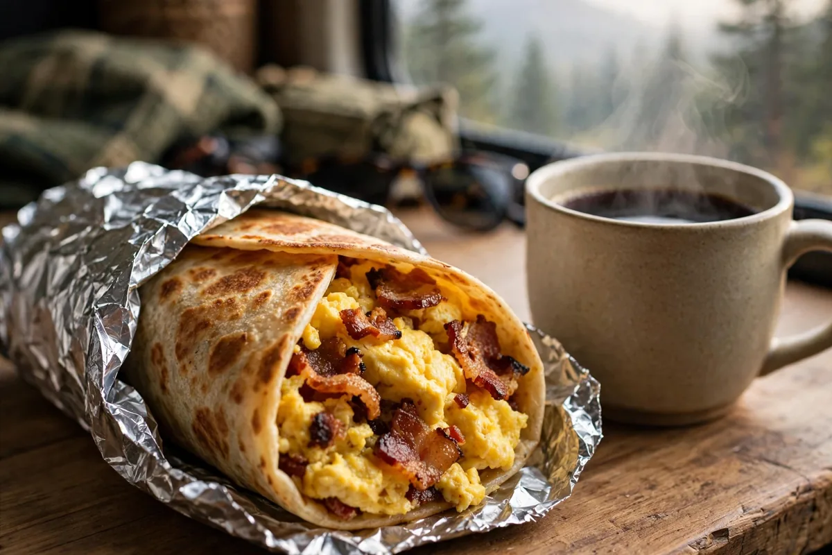 Maverik breakfast burrito with coffee, part of the Maverik menu