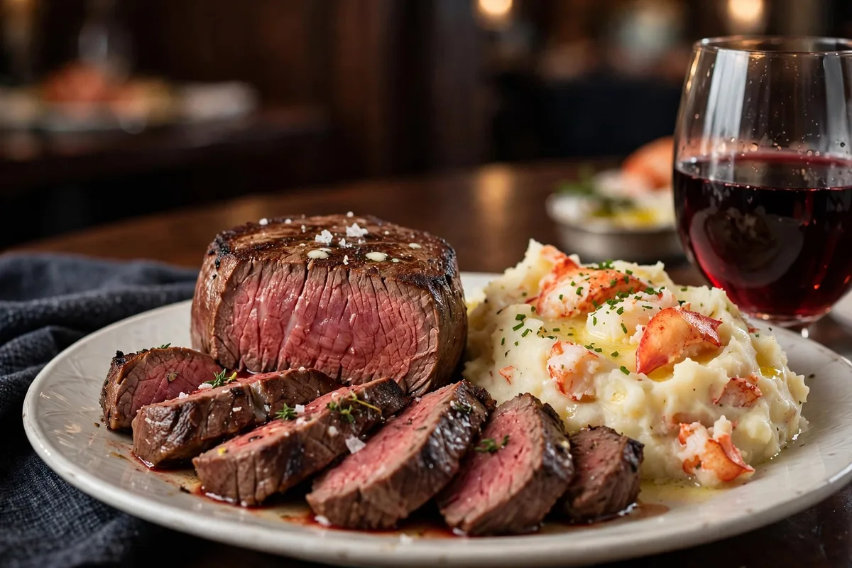 McCormick Schmicks menu prices 2026 sliced filet mignon with lobster mashed potatoes and red wine