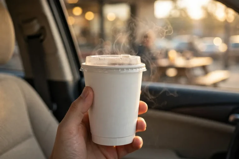 Stella Liebeck hot coffee case: coffee cup held in a parked car, the scene of the McDonald's hot coffee lawsuit