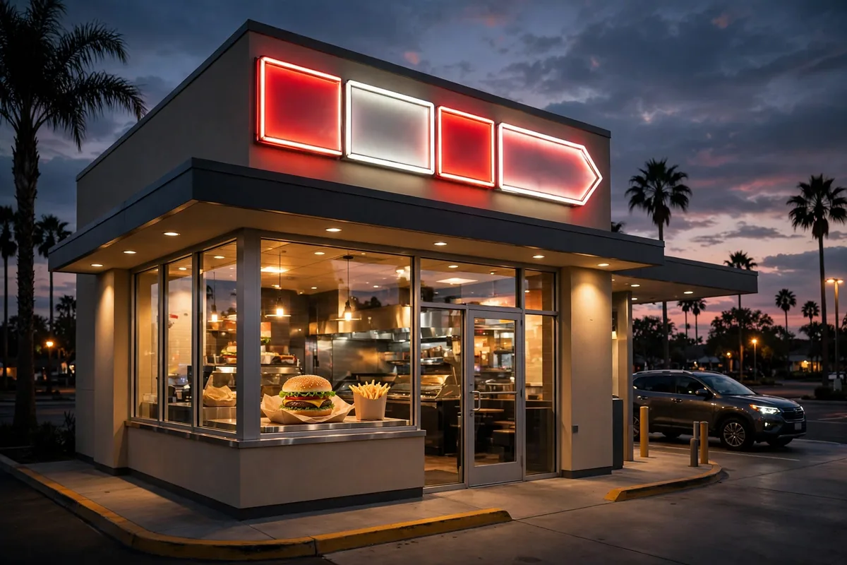 In-N-Out restaurant storefront at dusk