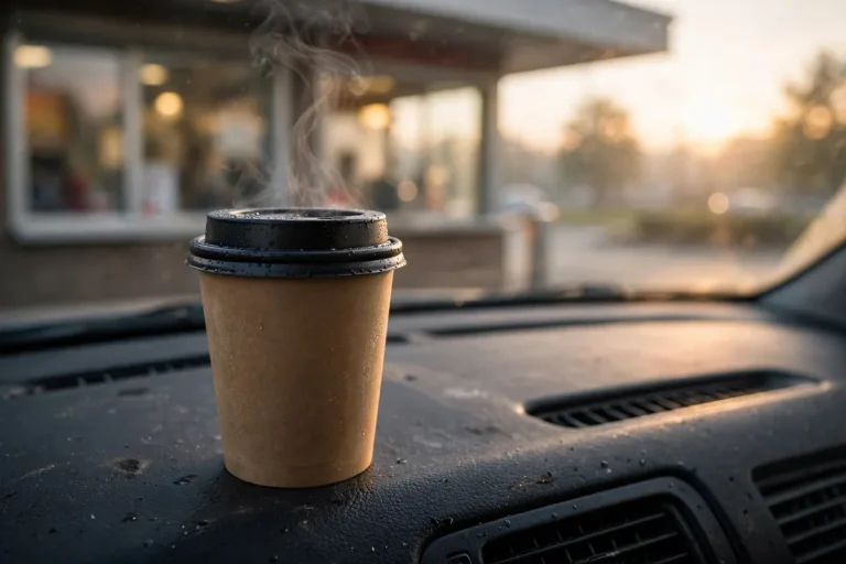 The Human Bean working hours drive-thru coffee stand at sunrise