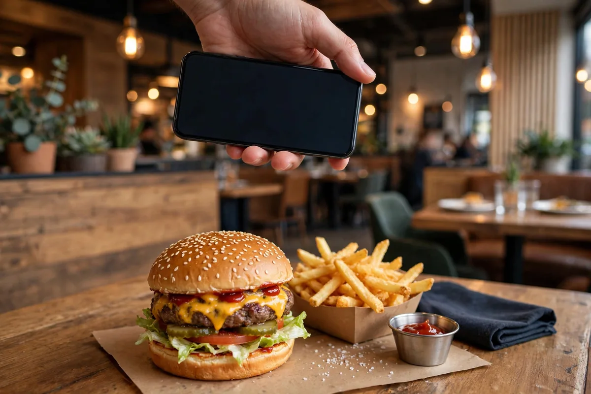 Wayback Burgers rewards app deal on a smartphone with burger and fries