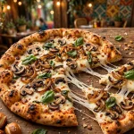 Mellow Mushroom menu stone-baked pizza with mushrooms and melted cheese