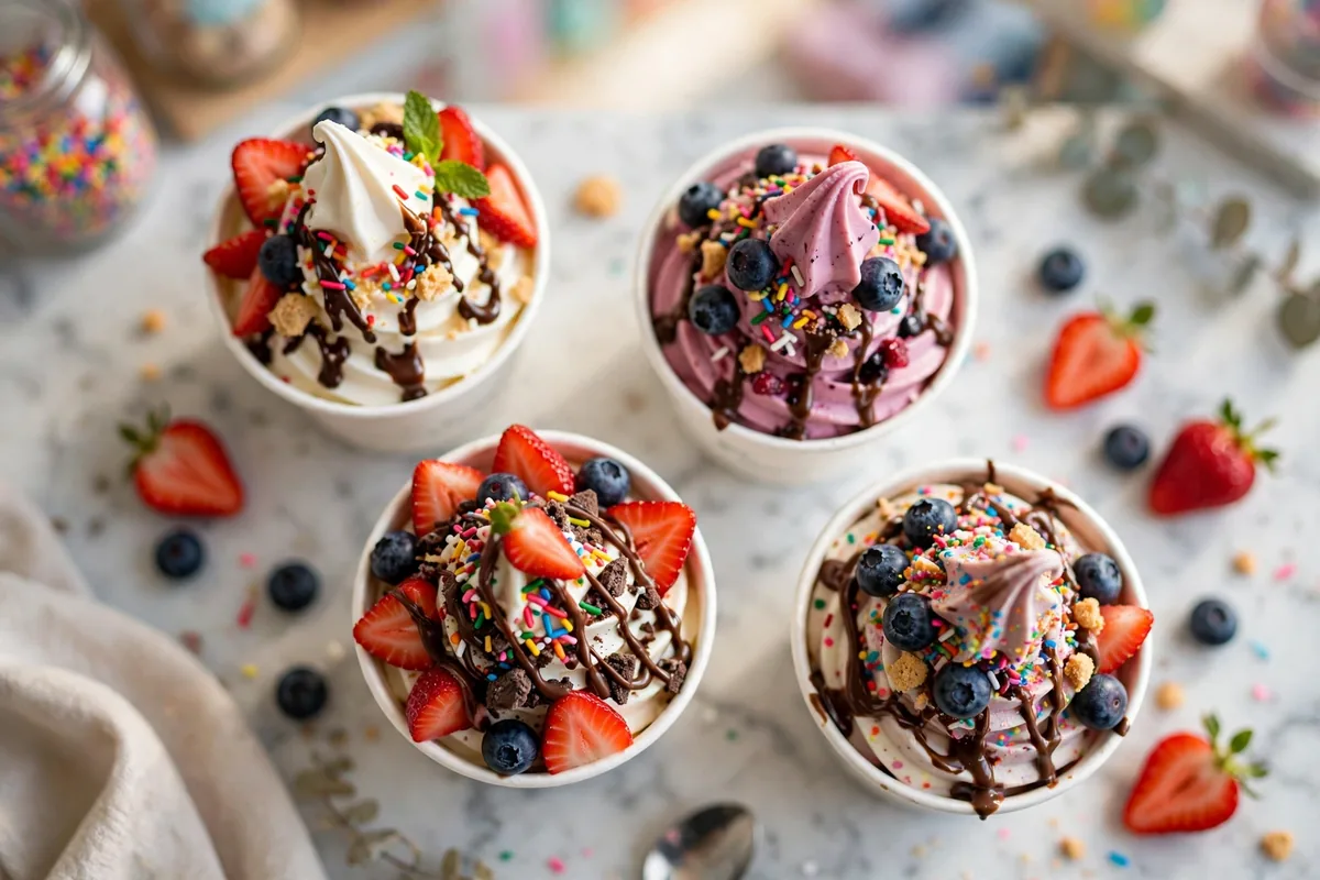 Menchie's frozen yogurt menu prices 2026, colorful froyo cups with fresh toppings